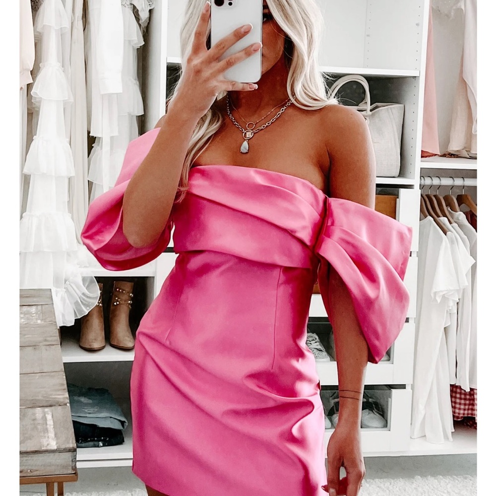 Luxxel Strapless Hot Pink Dress
